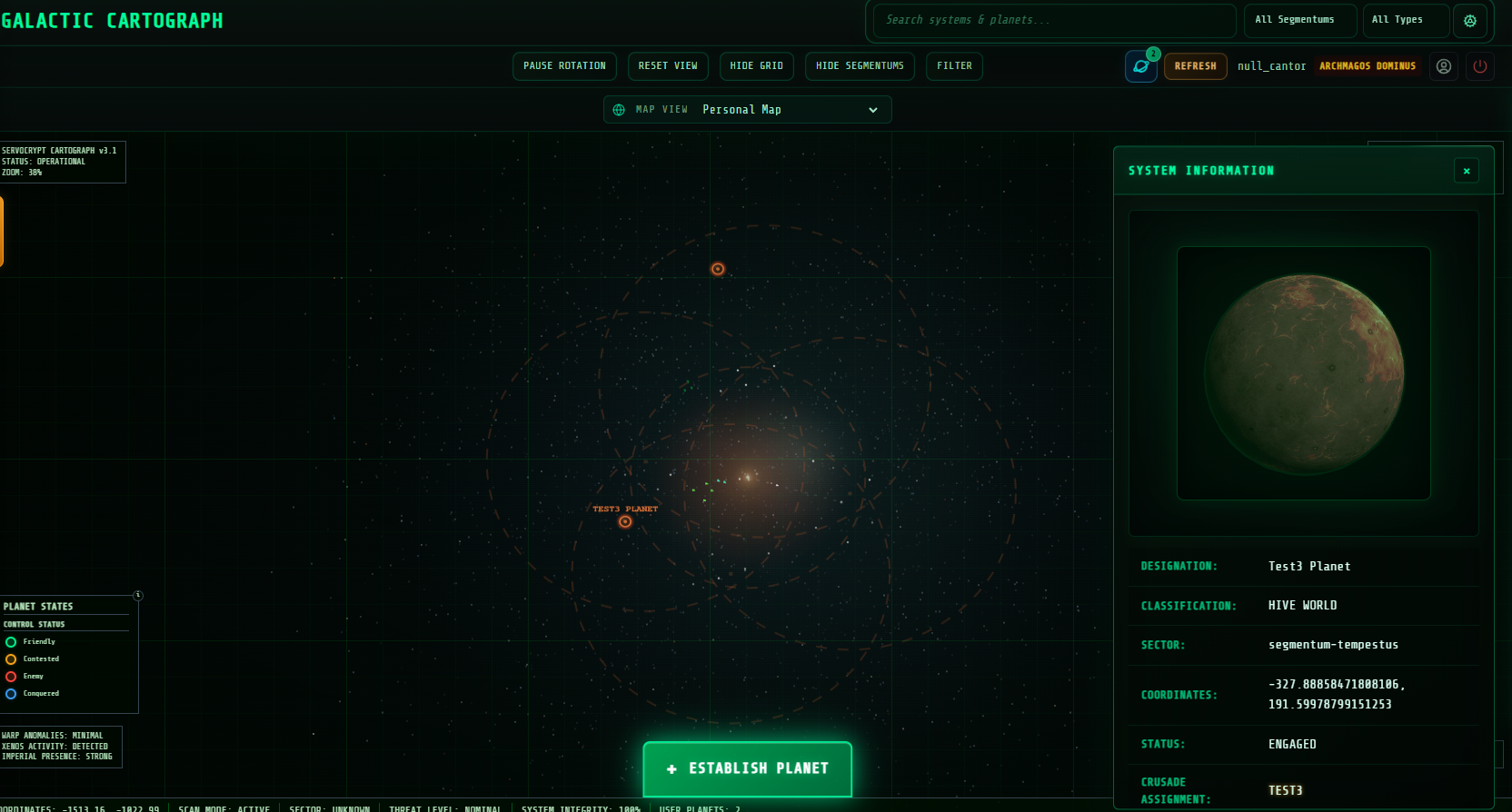 ServoCrypt campaign map with locations and battle logging